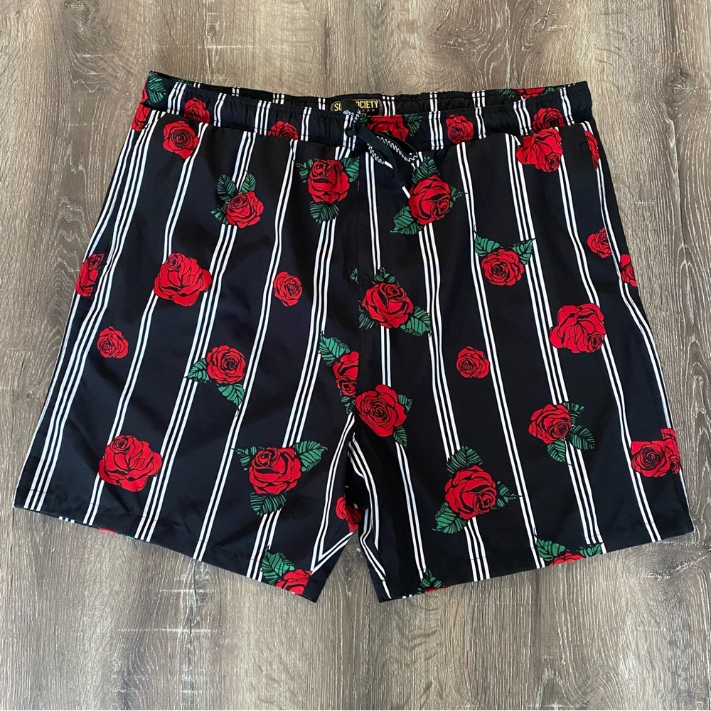 Surf Society Black & Roses Swim Trunks 4XL!